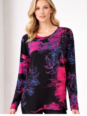 Clara Sun Woo Neon Floral Abstract Print Long Sleeve. Artistic. Made in USA. EUC